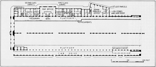 Plan of Cubitt's 2 arch Kings Cross Station, as built in 1852