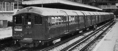 Refurbished London Transport 1938 stock at High Barnet in 1986