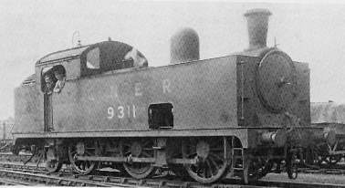 Class N5/3 No. 9311 at Lincoln in 1948; Larger side tanks, Ross pop safety valves, and footsteps at front