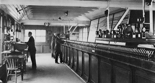 Inside the 'New Electric Signal Box' in November 1932. Note the small electric signal levers