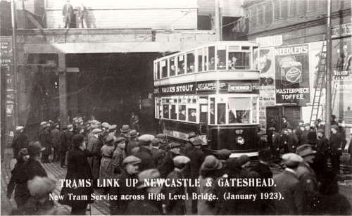 Fig. 7, New Tram Service across the High Level Bridge, (January 1923); Gateshead Tram No. 67 inaugurates the service