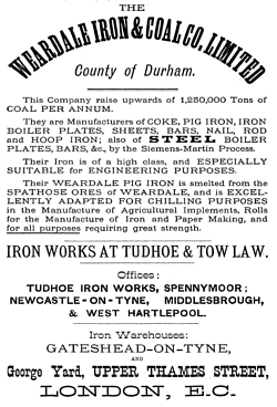 Flyer for the Weardate Iron and Coal Co. Limited