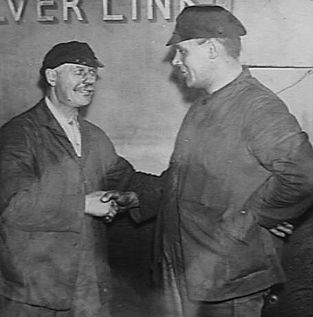 George Henry Haygreen (left) at his retirement, one month after his 'Silver Fox' run