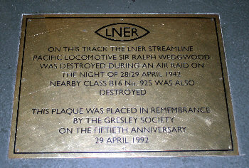 Plaque at York marking location of B16 when destroyed during air raid.