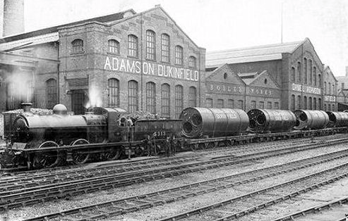 J11 No. 5313 at Adamson Engineering, Dukinfield with a load of Lancashire boilers (G.Royle)